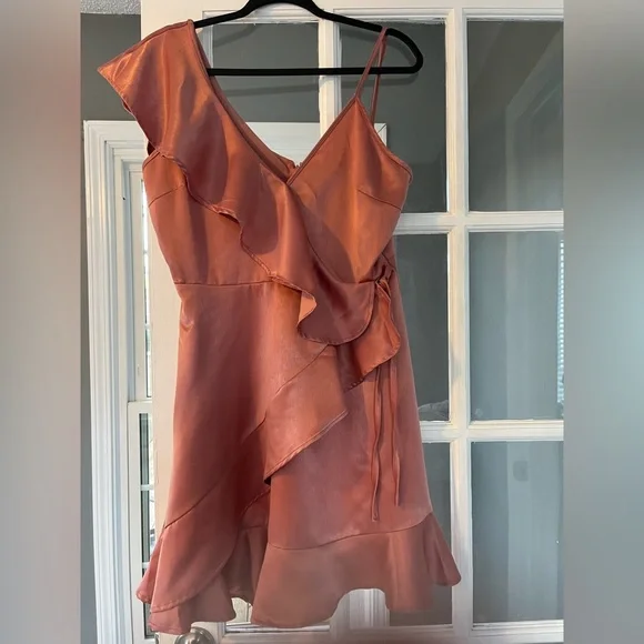 Jack by BB Dakota Blush Pink Satin Ruffled Mini Dress - Picture 8 of 8